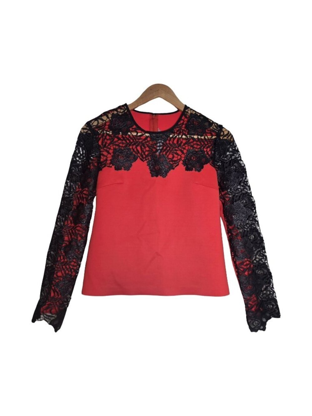 Women's - Clover Canyon Red and Black Lace Floral Blouse, Size XS
